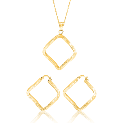 18K Pure Gold Twisted Square Jewelry Set