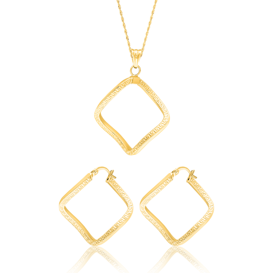 18K Pure Gold Twisted Square Jewelry Set