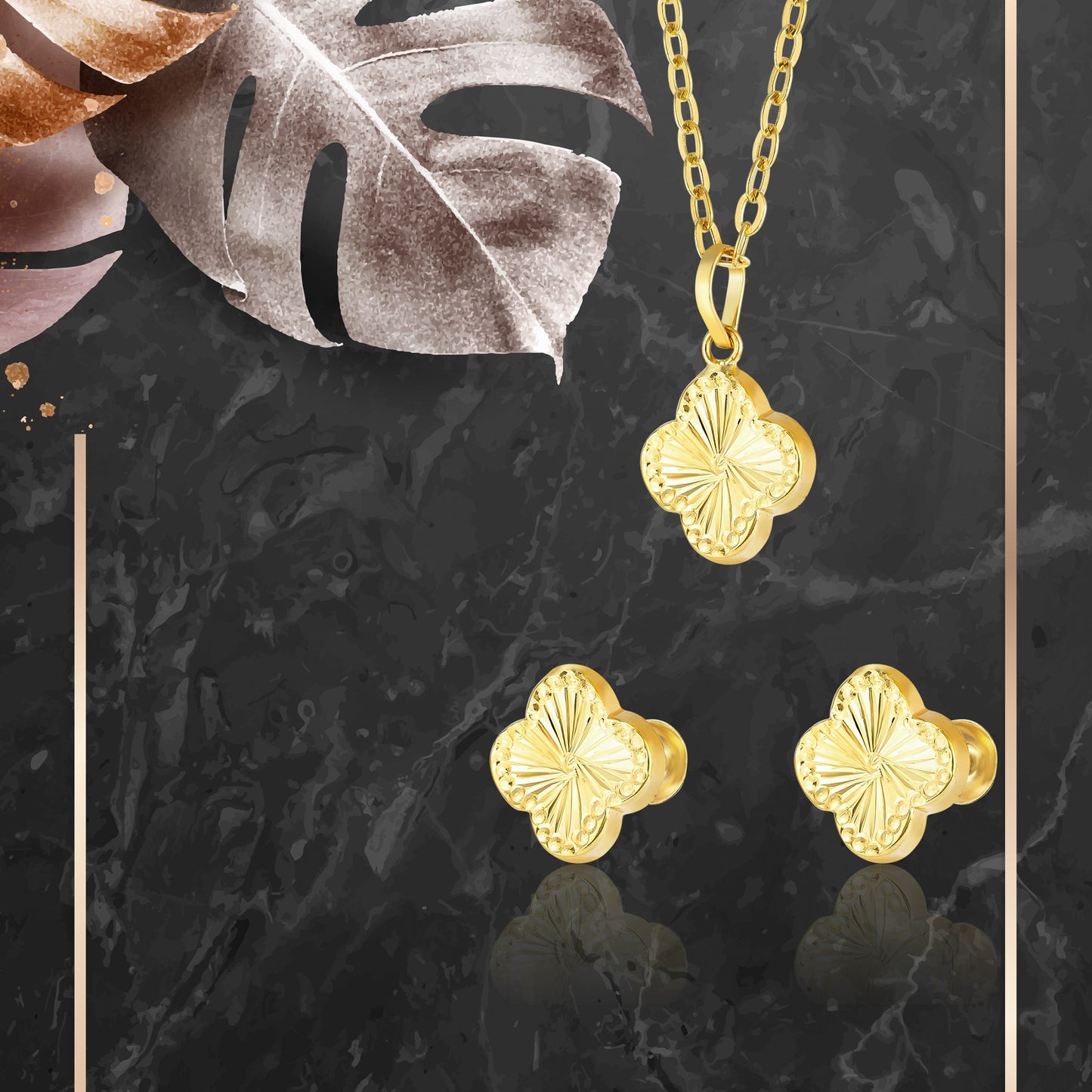 18K Pure Gold Flower Screw Jewelry Set