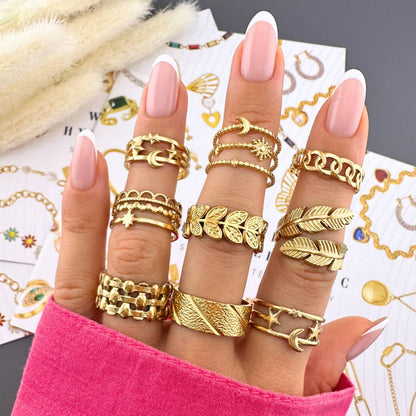 Leaves Ring, 18K Gold Plated Steel