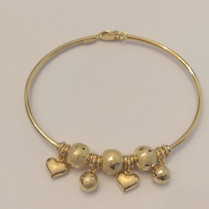 18K Pure Gold Heart Ball Bangle