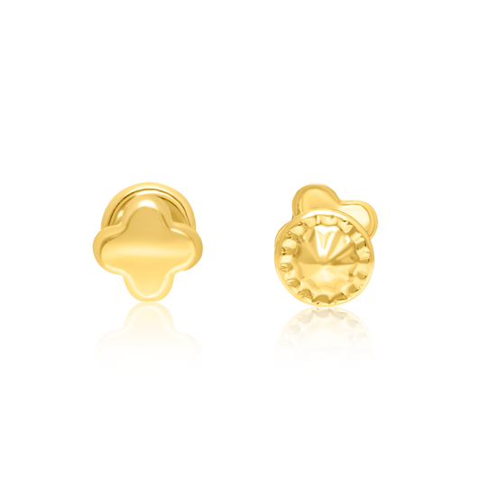 18K Pure Gold Flower Screw Earring Set