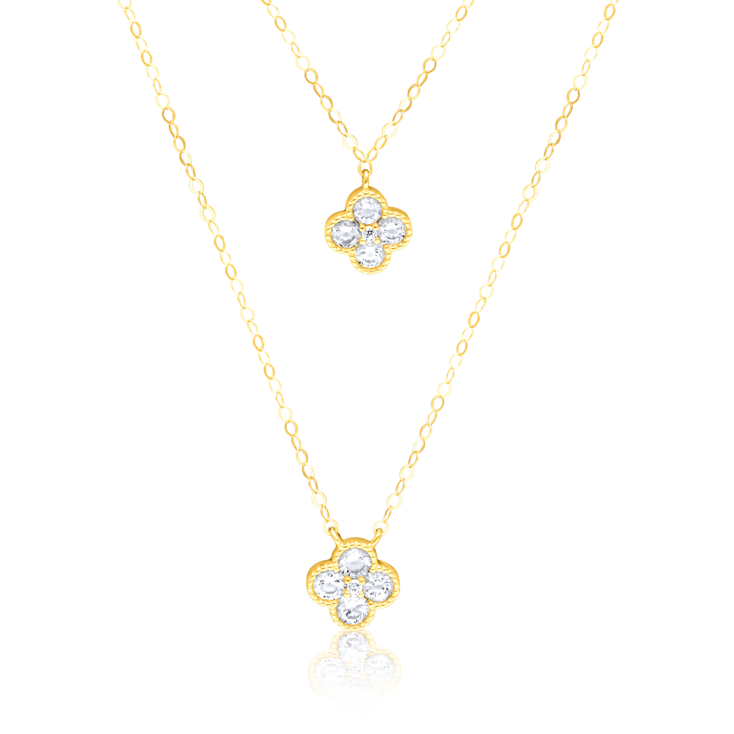 18K Pure Gold 2 Layer Flower Stone Necklace