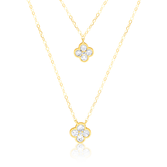 18K Pure Gold 2 Layer Flower Stone Necklace