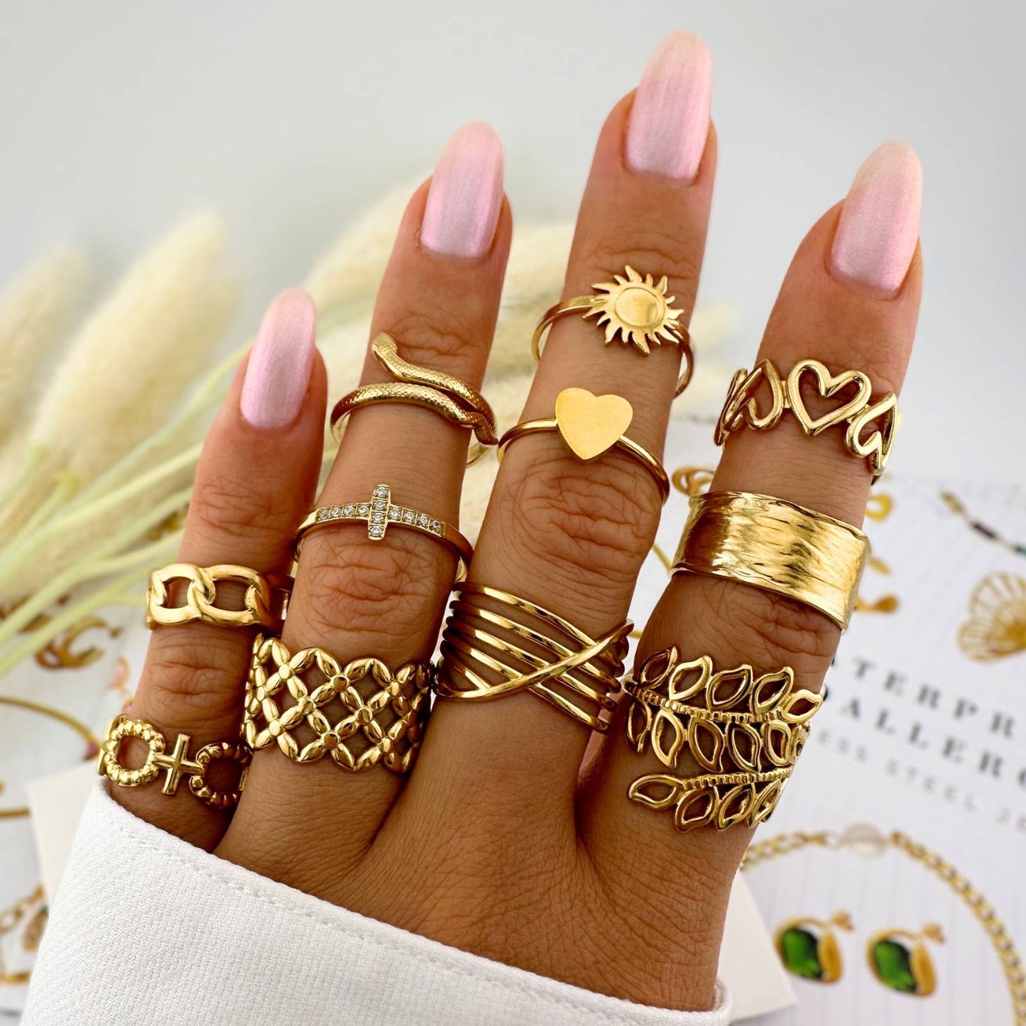 Hearts Ring, 18K Gold Plated Steel