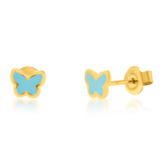 21K Pure Gold Sky Blue Butterfly Stud Earring Set