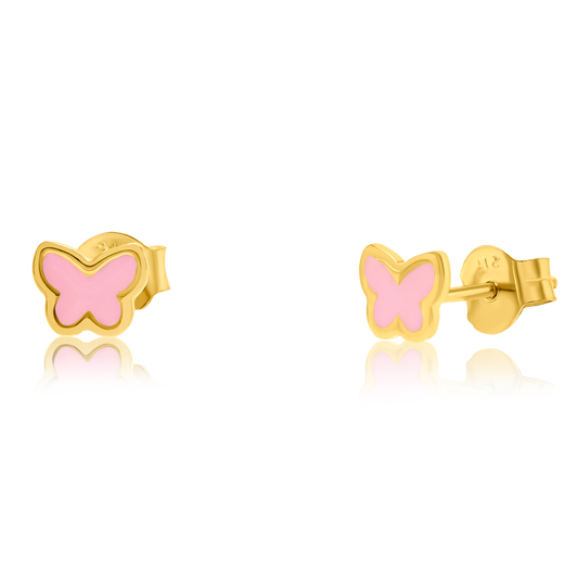 21K Pure Gold Pink Butterfly Stud Earring Set