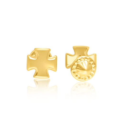 18K Pure Gold Cross Screw Earring Set