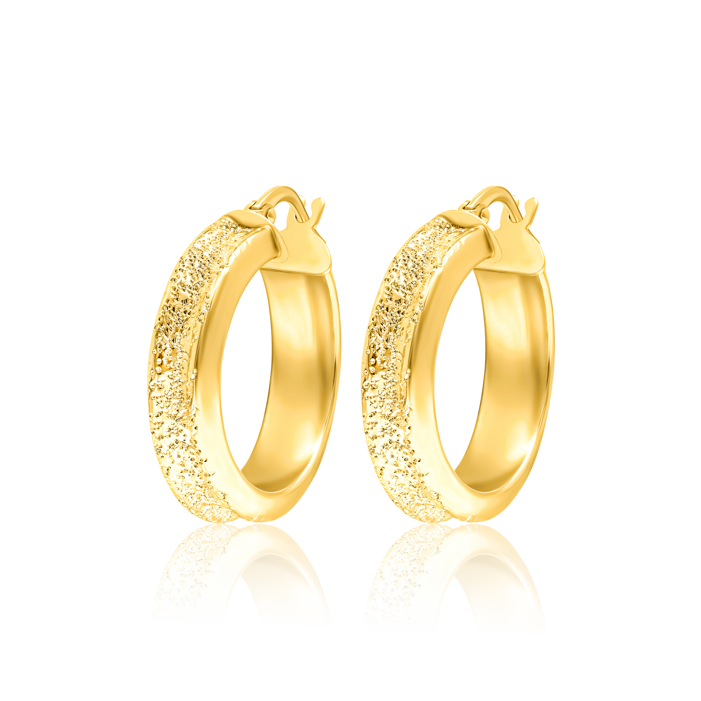 18K Pure Gold Thick Round Earring Set