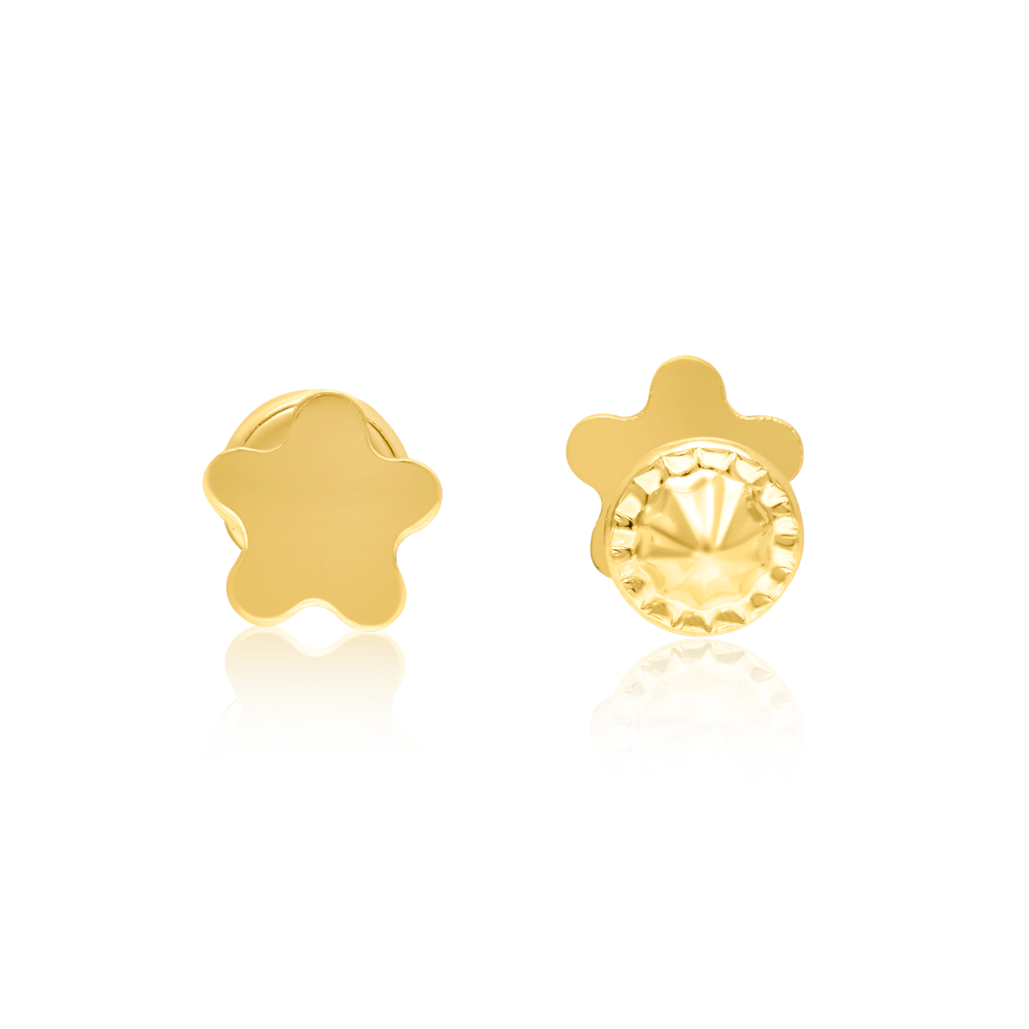 18K Pure Gold Star Flower Screw Earring Set