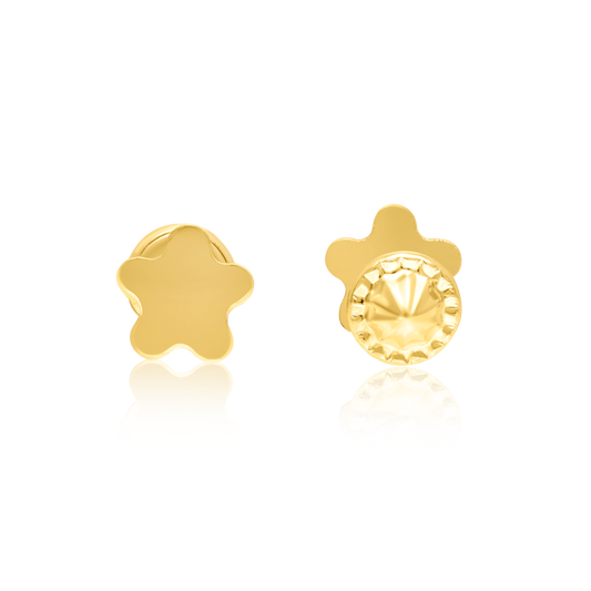 18K Pure Gold Star Flower Screw Earring Set
