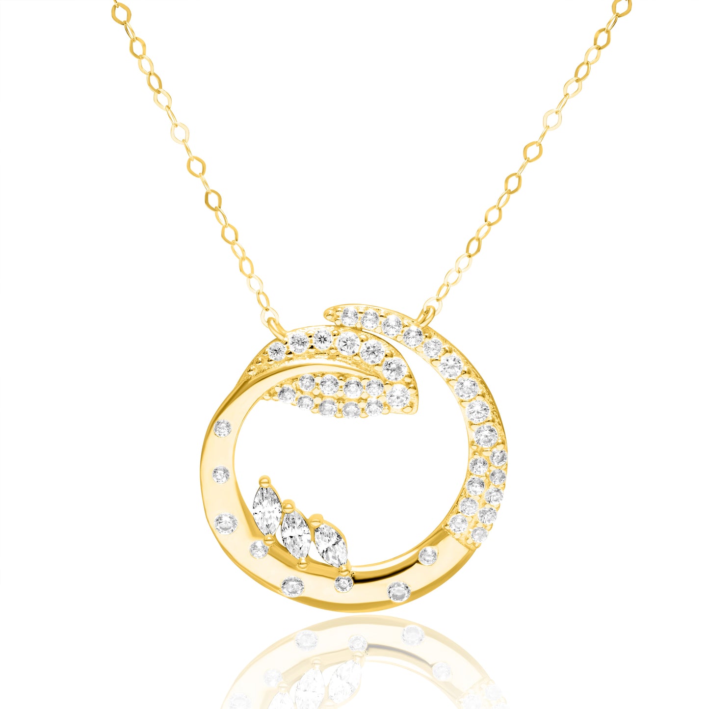 18K Pure Gold Stone Round Necklace