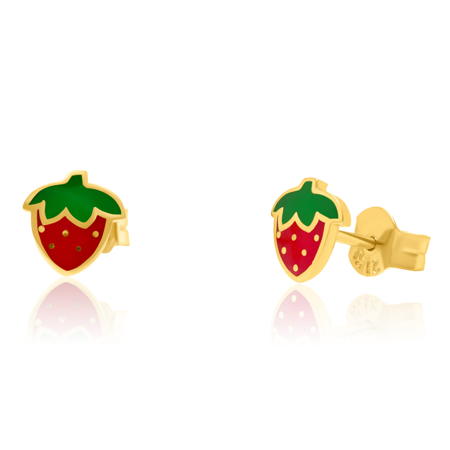 21K Pure Gold Strawberry Stud Earring Set