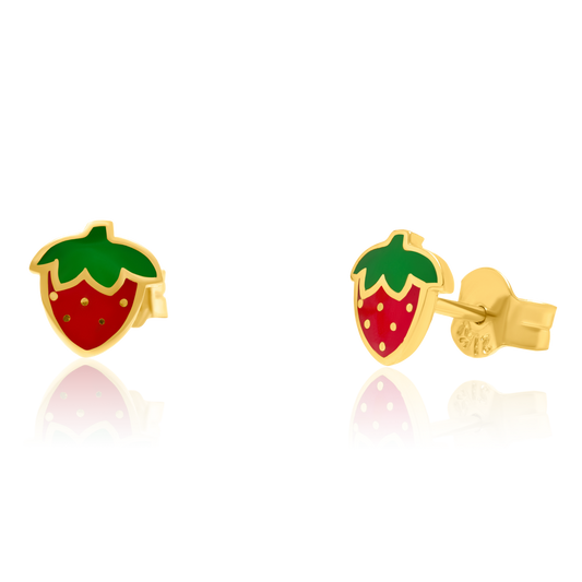 21K Pure Gold Strawberry Stud Earring Set