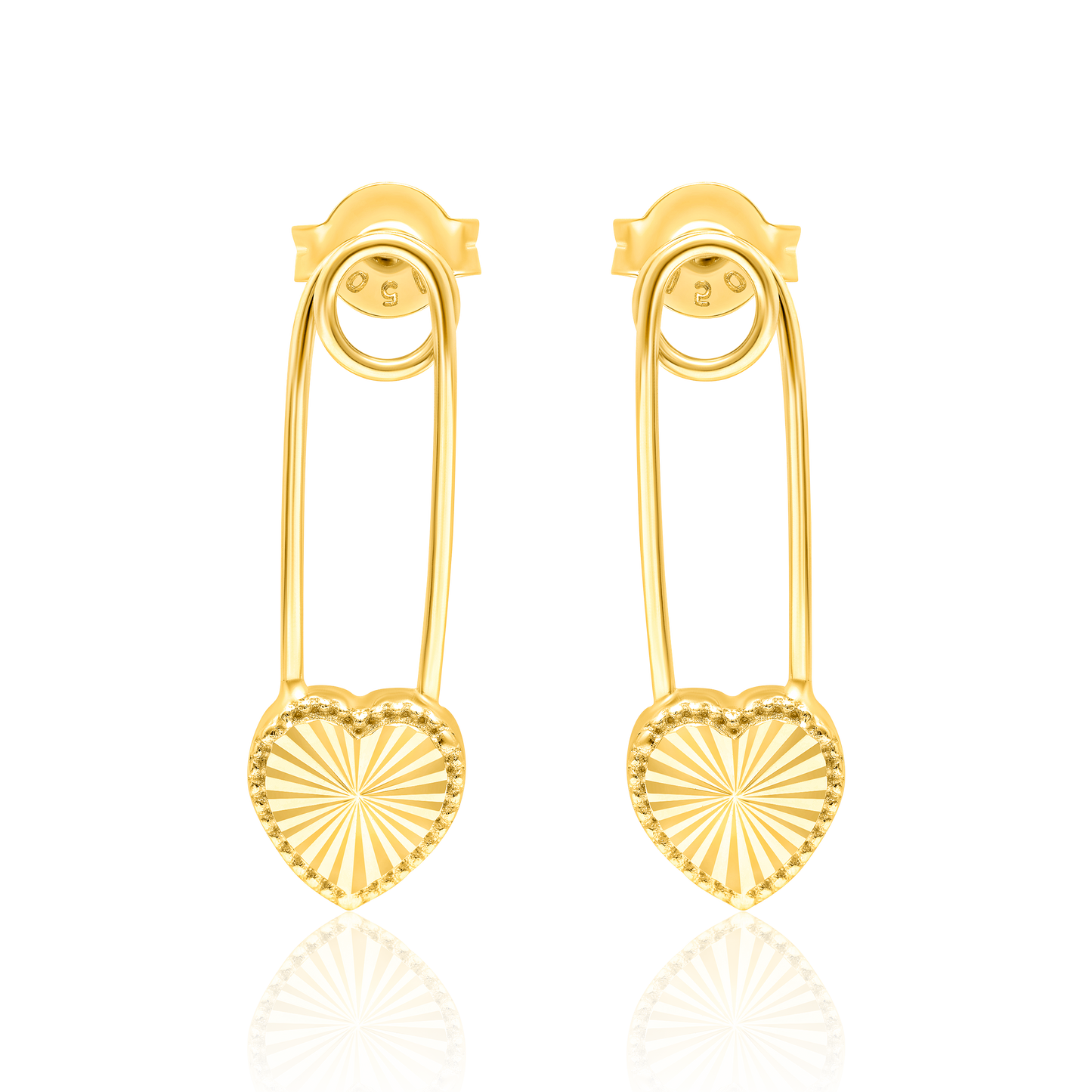 18K Pure Gold Heart Pin Earring Set
