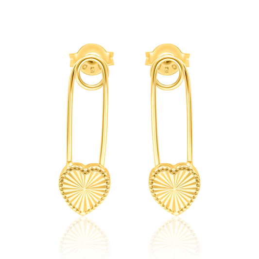 18K Pure Gold Heart Pin Earring Set