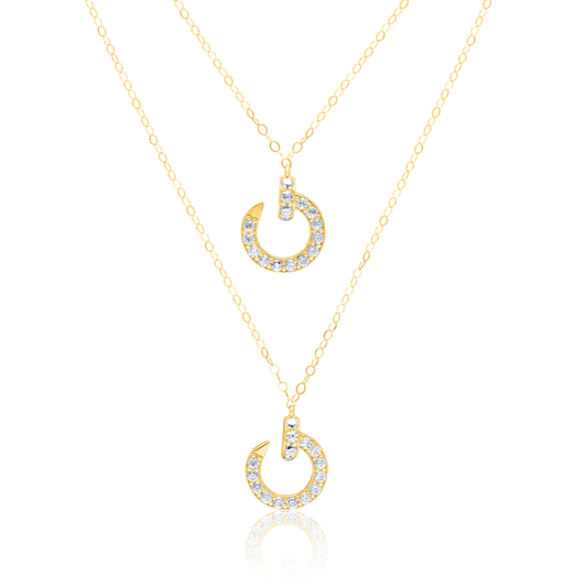 18K Pure Gold 2 Layer Curved Nail Stone Necklace