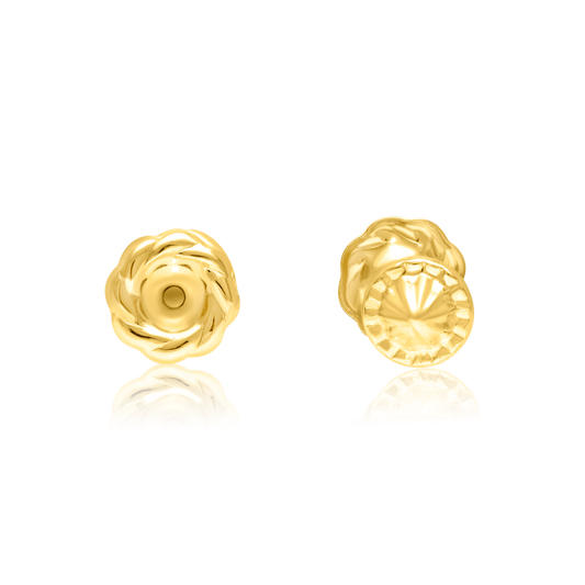 18K Pure Gold Flower Screw Earring Set