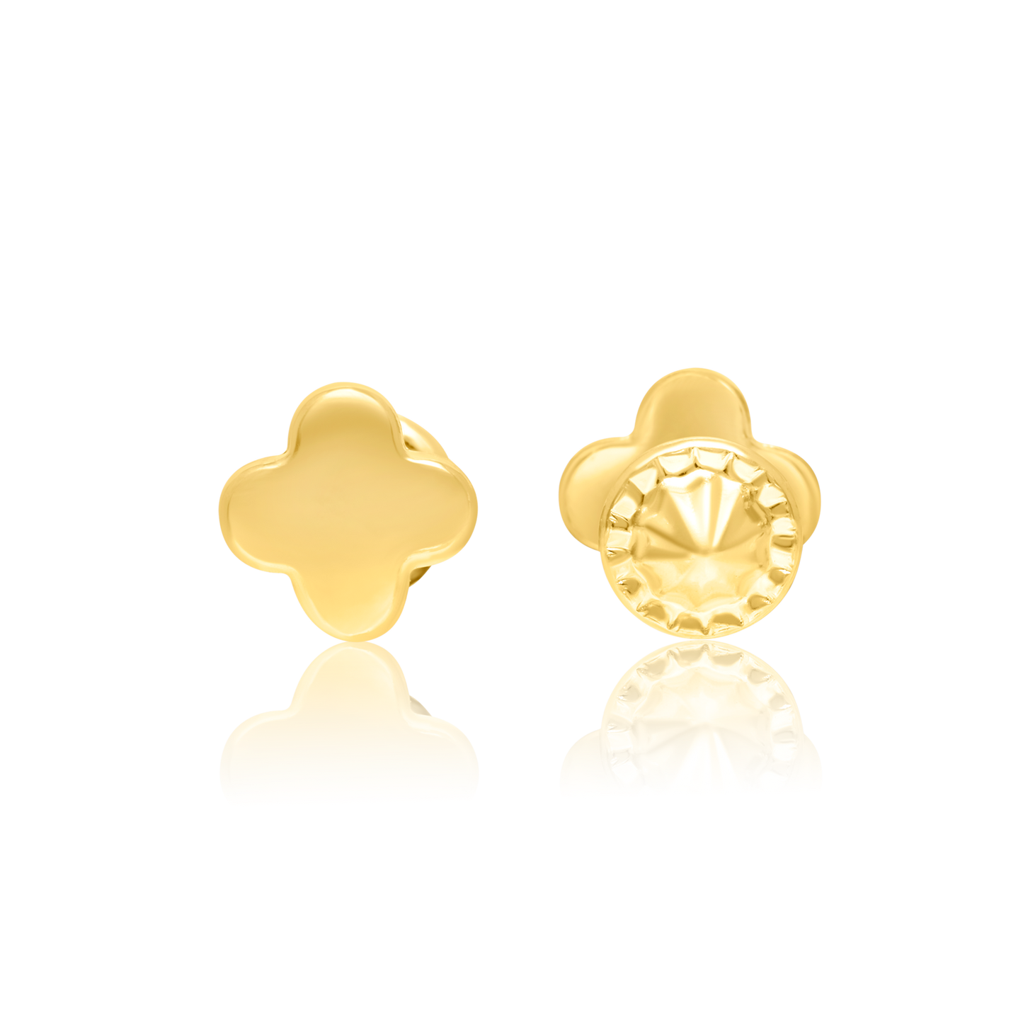 18K Pure Gold Flower Screw Earring Set