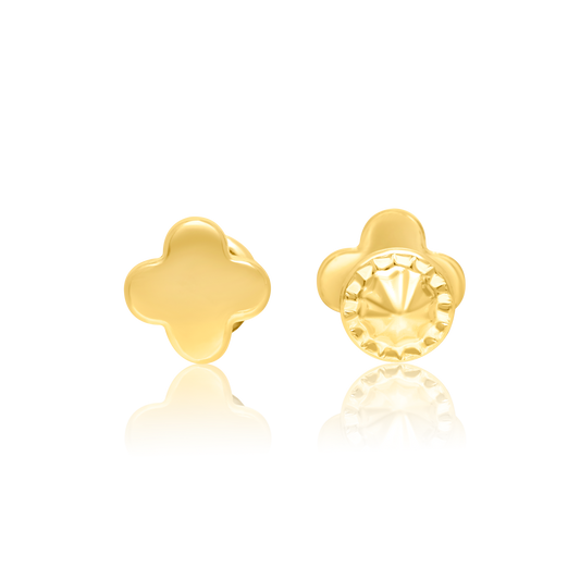 18K Pure Gold Flower Screw Earring Set