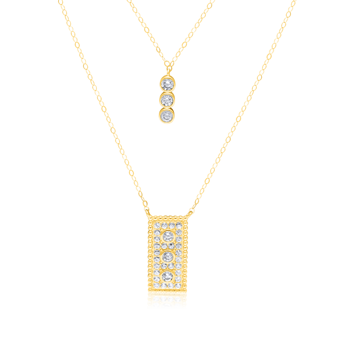 18K Pure Gold 2 Layer Square Stone Necklace
