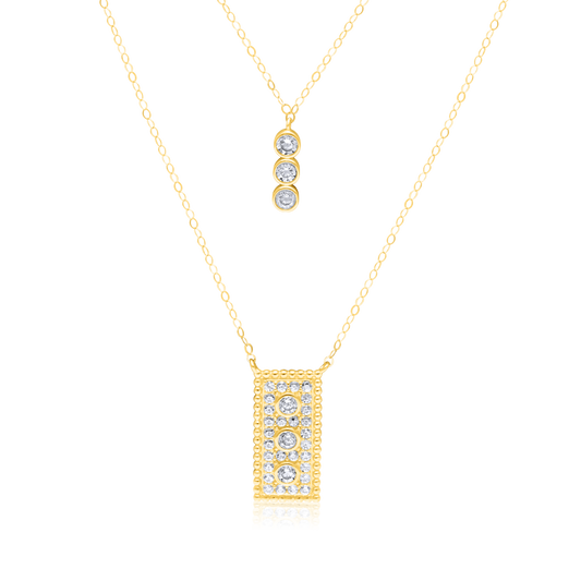 18K Pure Gold 2 Layer Square Stone Necklace
