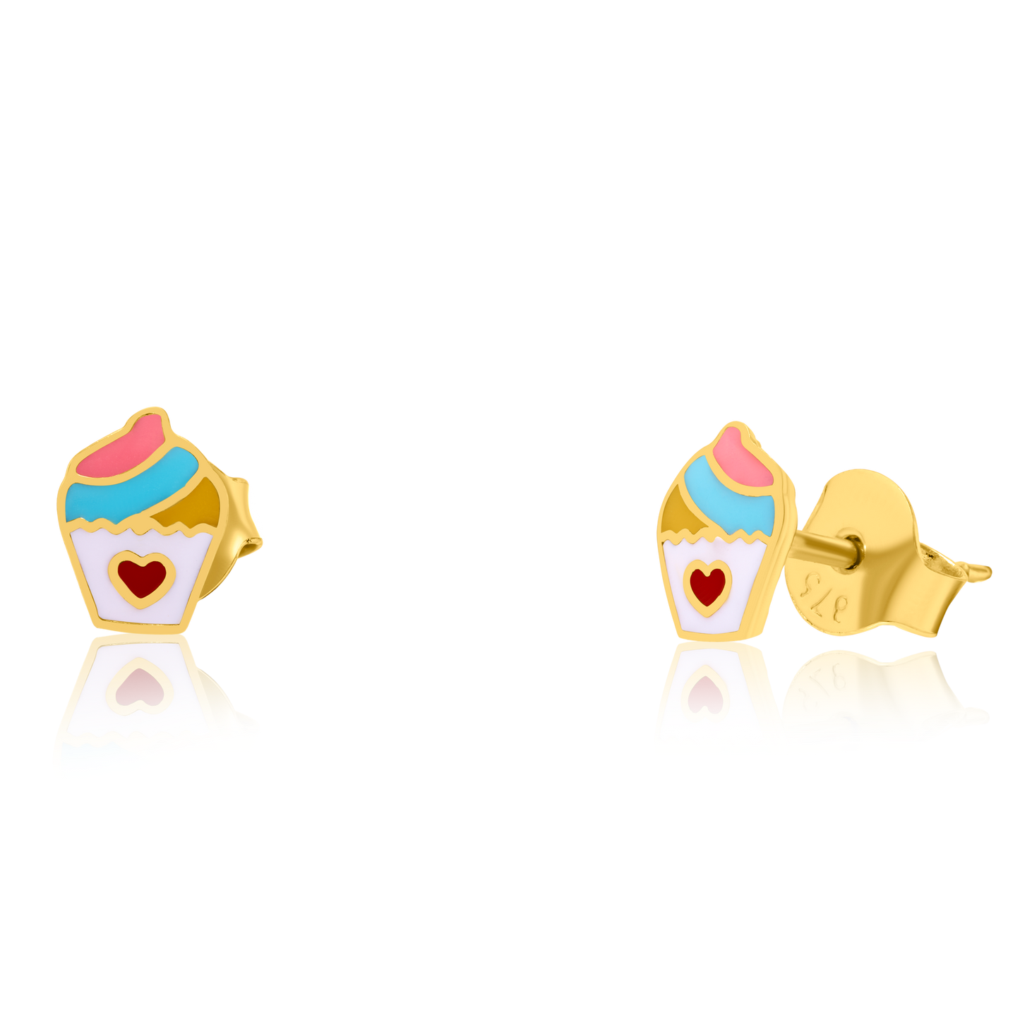 21K Pure Gold Ice Cream Stud Earring Set