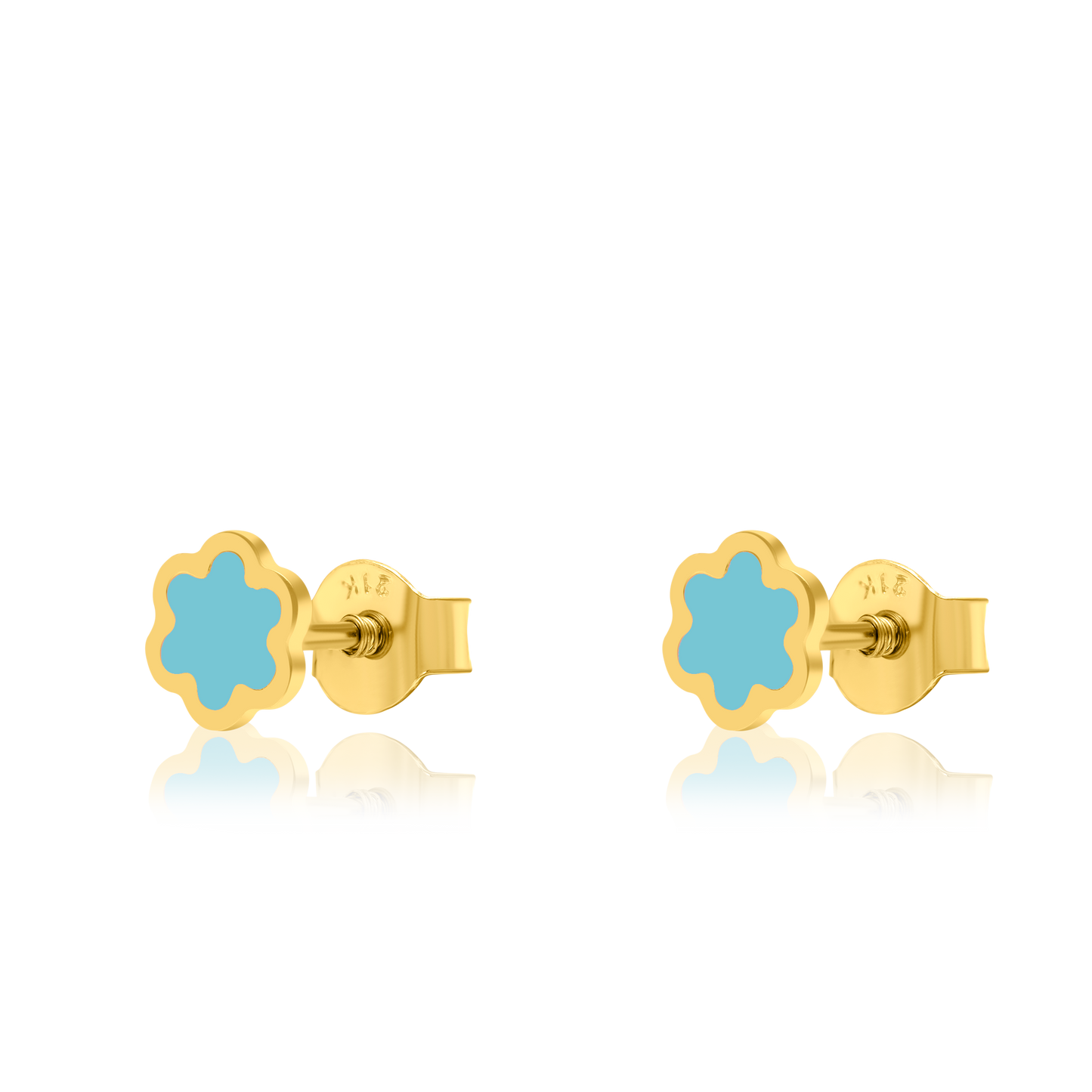 21K Pure Gold Sky Blue Flower Earring Set