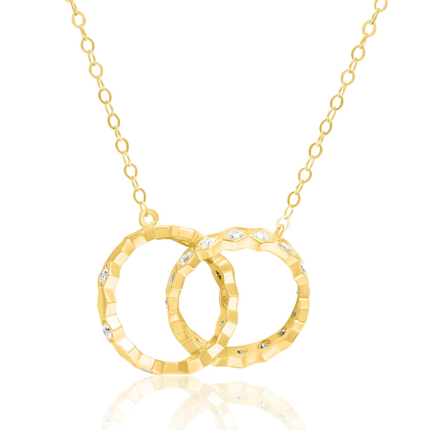 18K Pure Gold Stone Double Round Necklace