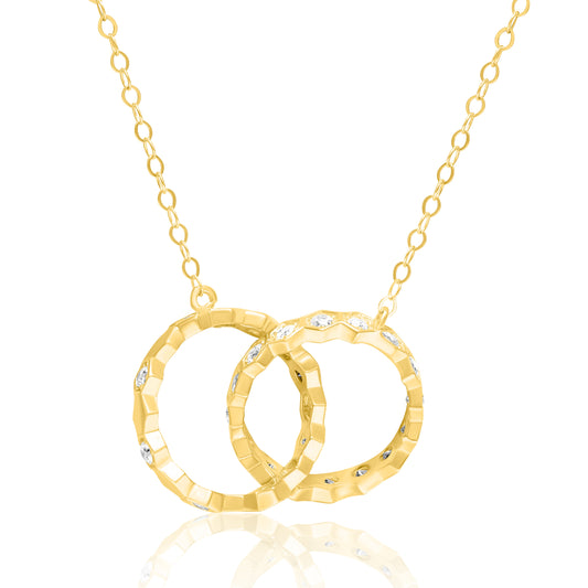 18K Pure Gold Stone Double Round Necklace
