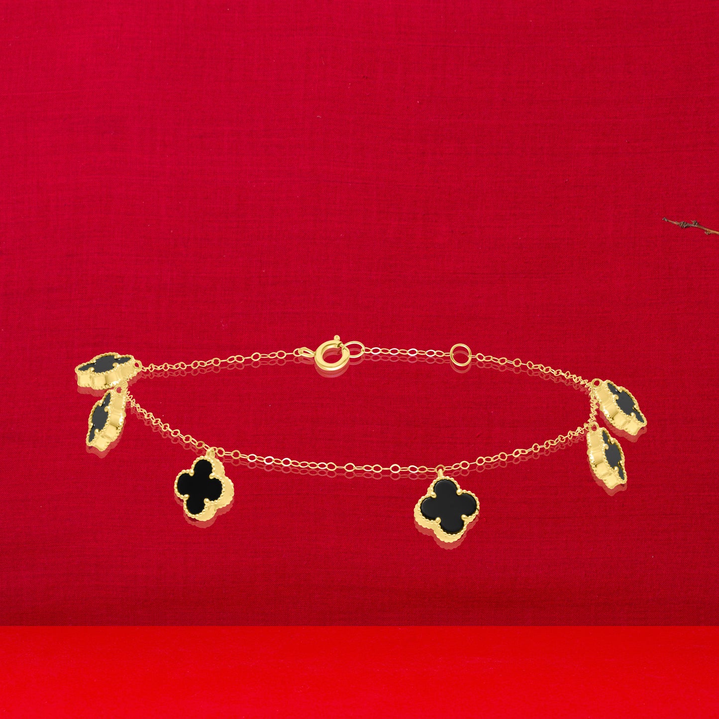 18K Pure Gold V.C Black Flower Bracelet
