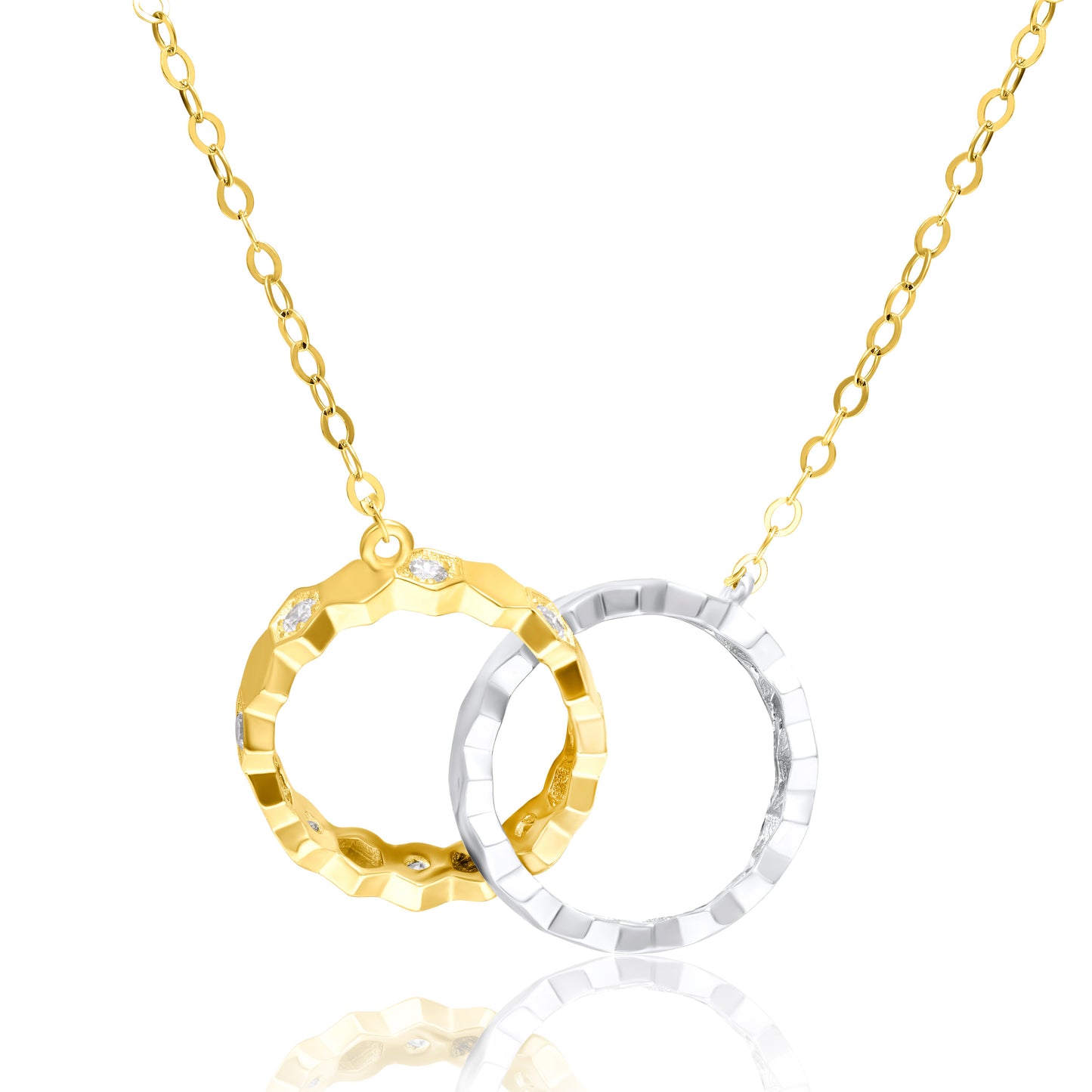 18K Pure Gold Stone 2 Color Double Round Necklace