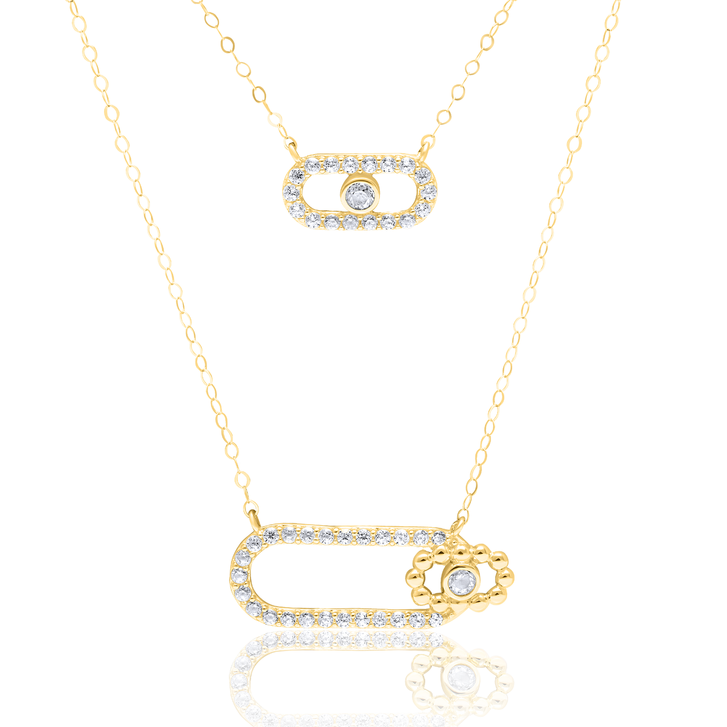 18K Pure Gold Curved Square Stone Necklace