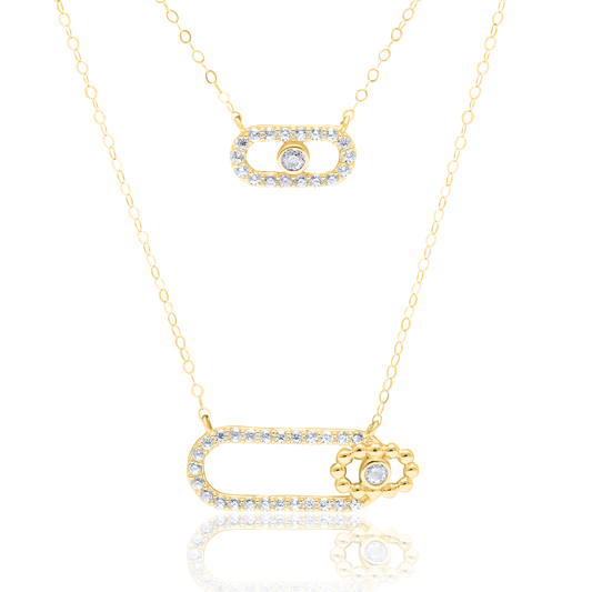 18K Pure Gold Curved Square Stone Necklace