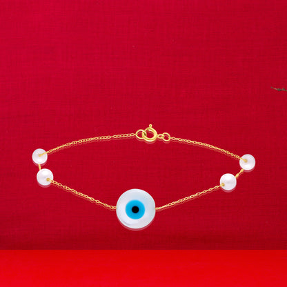 18K Pure Gold Evil Eye Pearl Bracelet