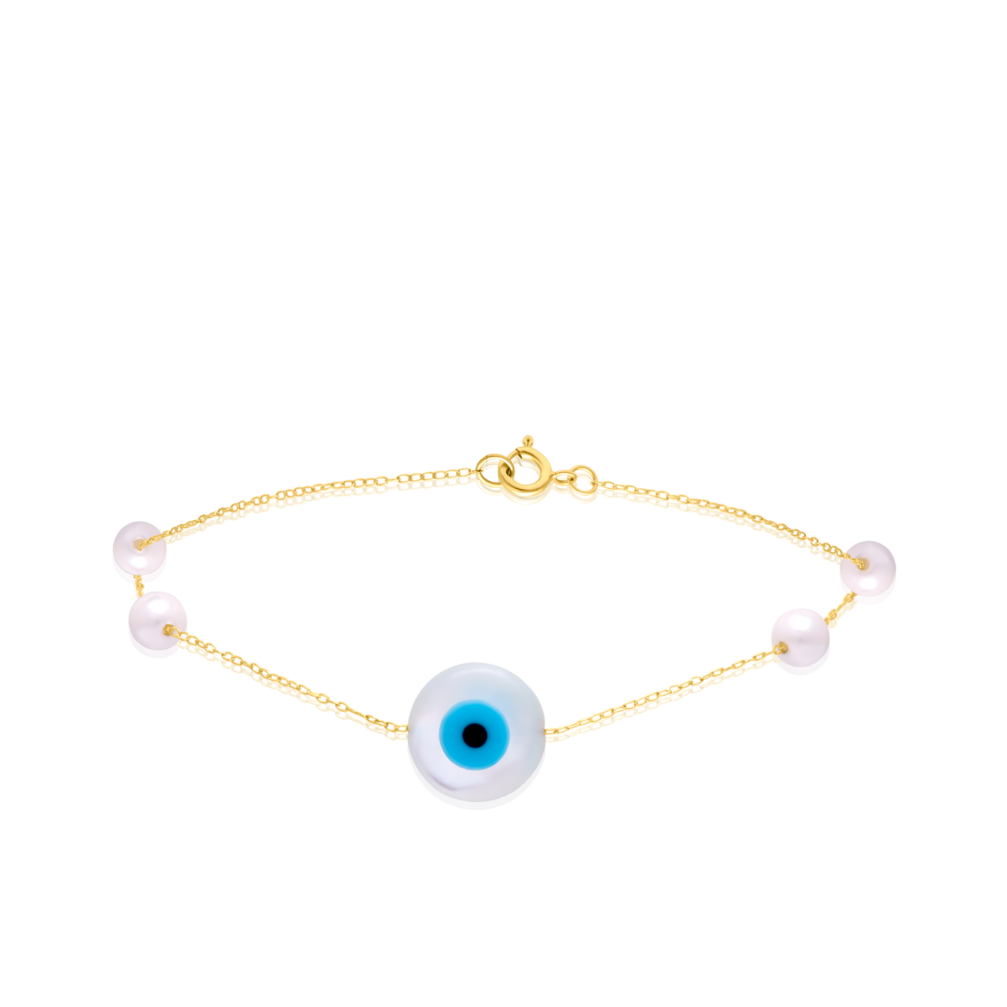18K Pure Gold Evil Eye Pearl Bracelet
