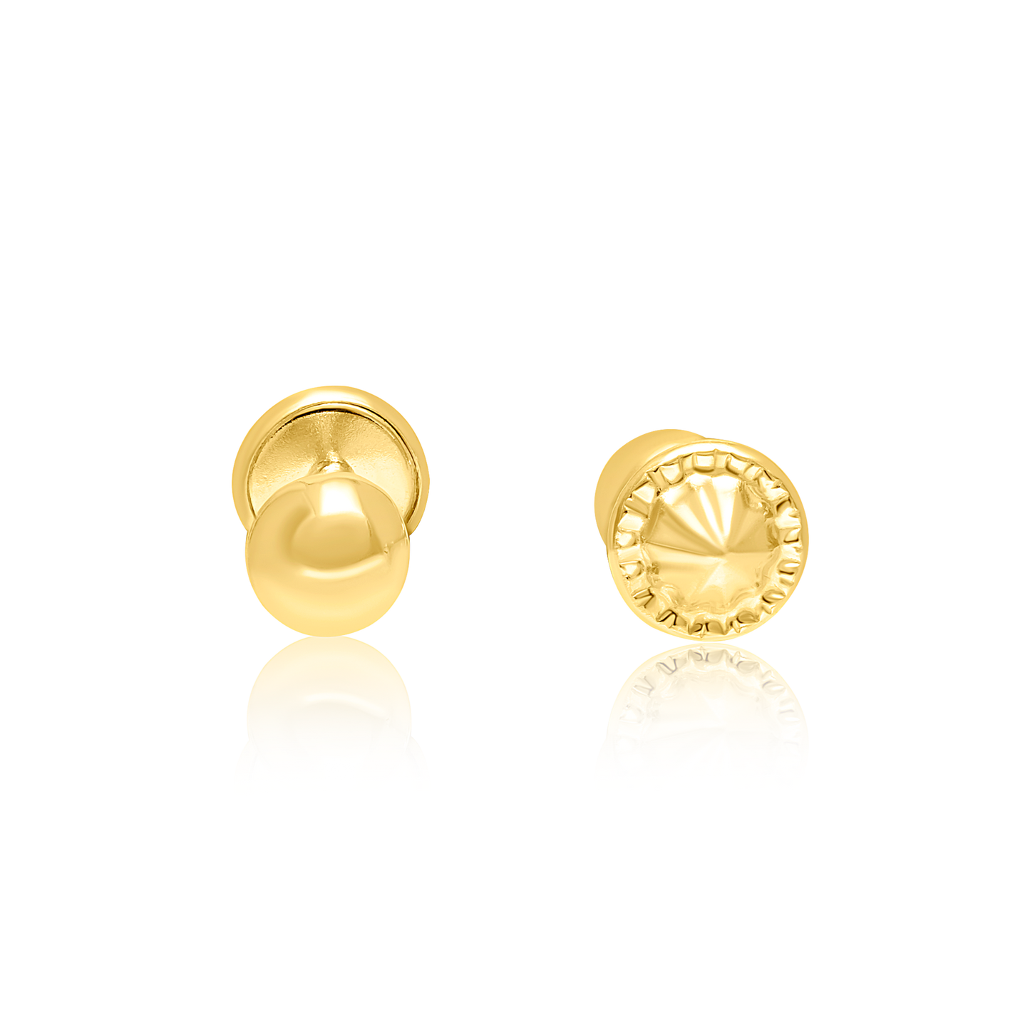 18K Pure Gold Ball Screw Earring Set