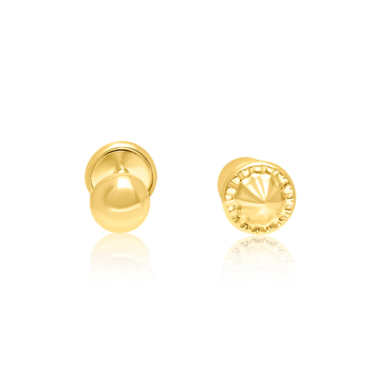 18K Pure Gold Ball Screw Earring Set