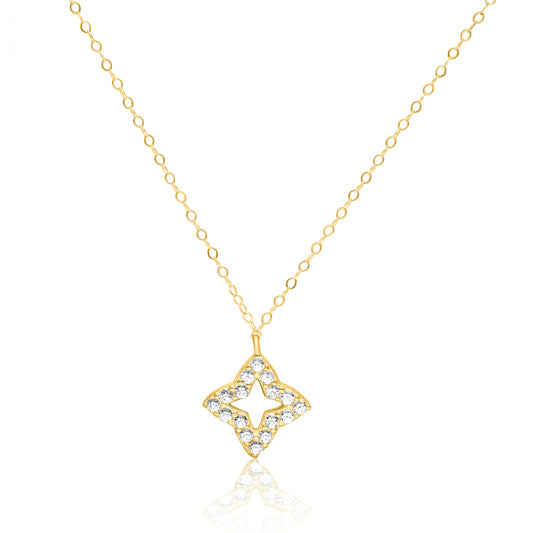 18K Pure Gold Stone Star Necklace