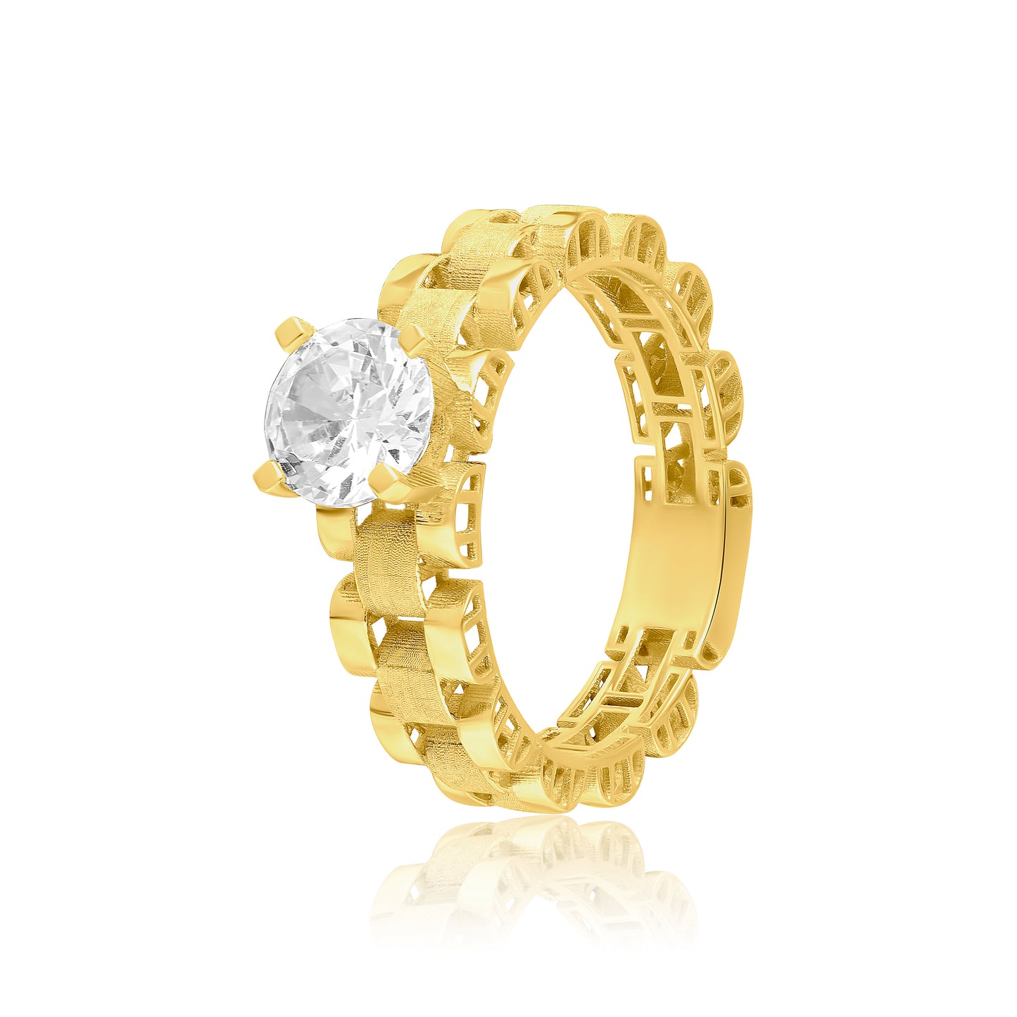 18K Pure Gold Round Thick Stone Ring
