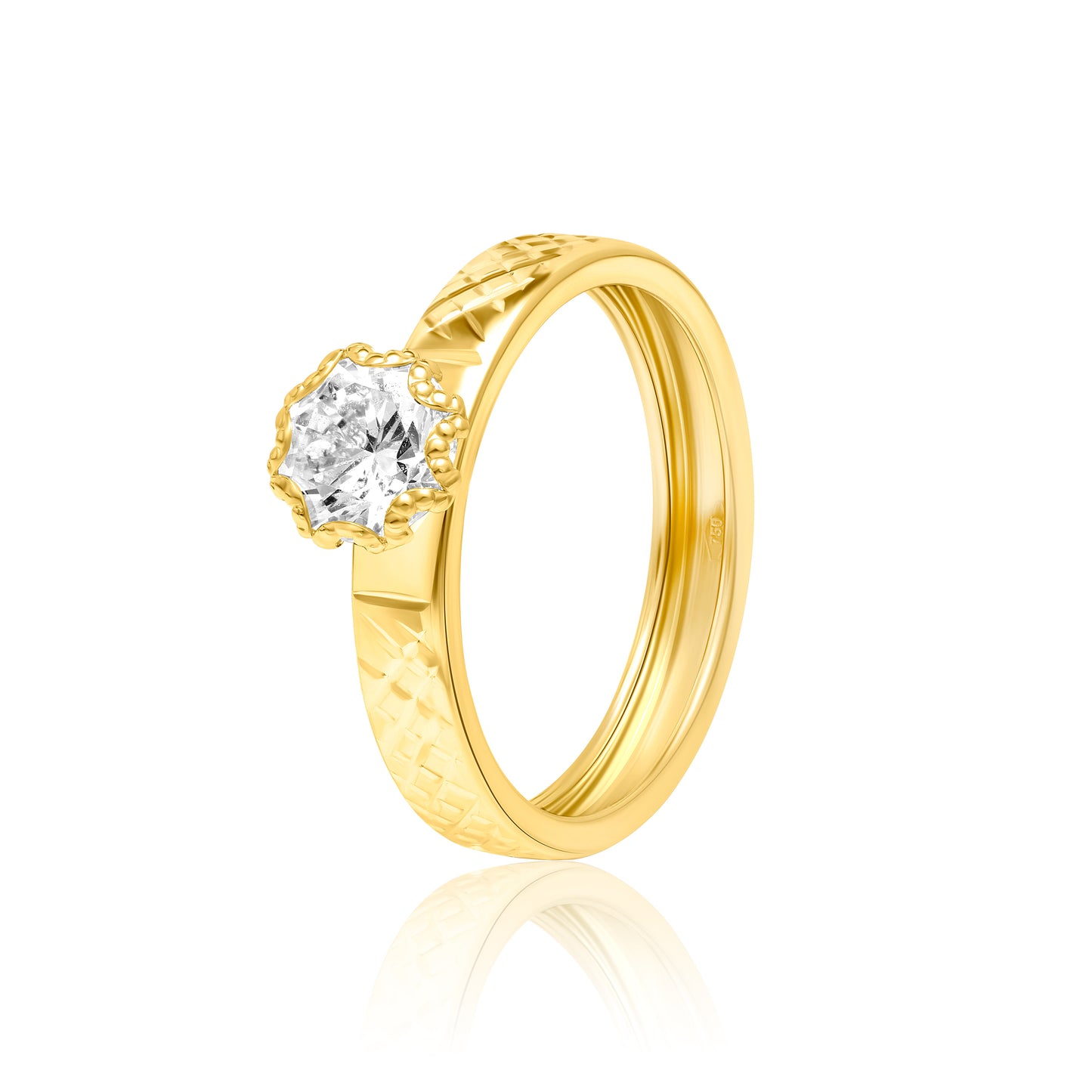 18K Pure Gold Round Stone Ring