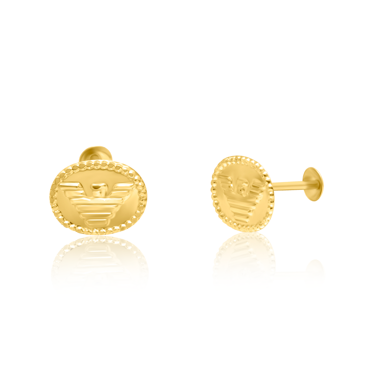 18K Pure Gold Oval Screw Earring Set