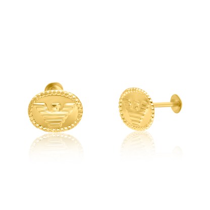 18K Pure Gold Oval Screw Earring Set