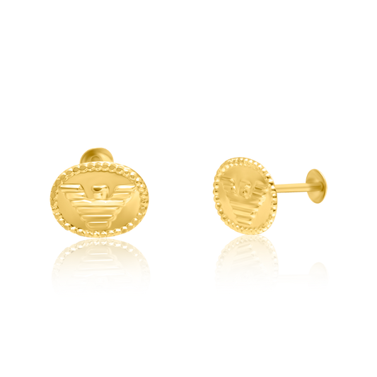 18K Pure Gold Oval Screw Earring Set