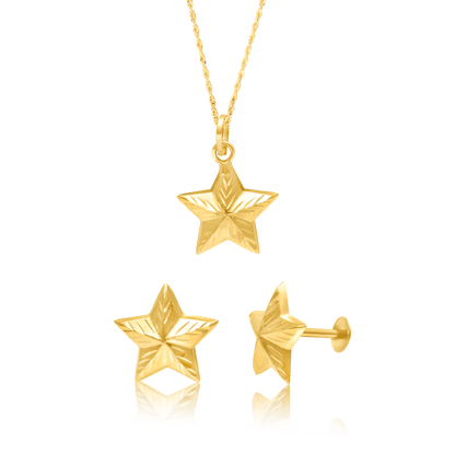 18K Pure Gold Star Jewelry Set