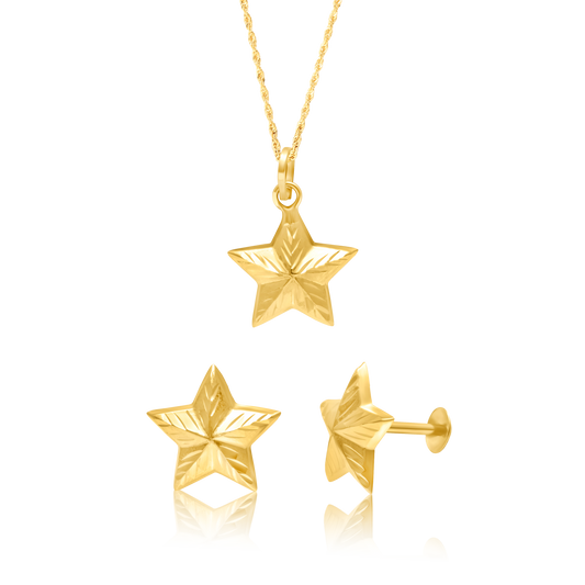 18K Pure Gold Star Jewelry Set