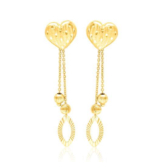 18K Pure Gold Heart Hanging Seed Earring Set