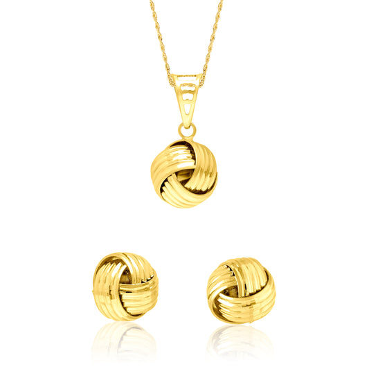 18K Pure Gold Twisted Ball Knot Jewelry Set