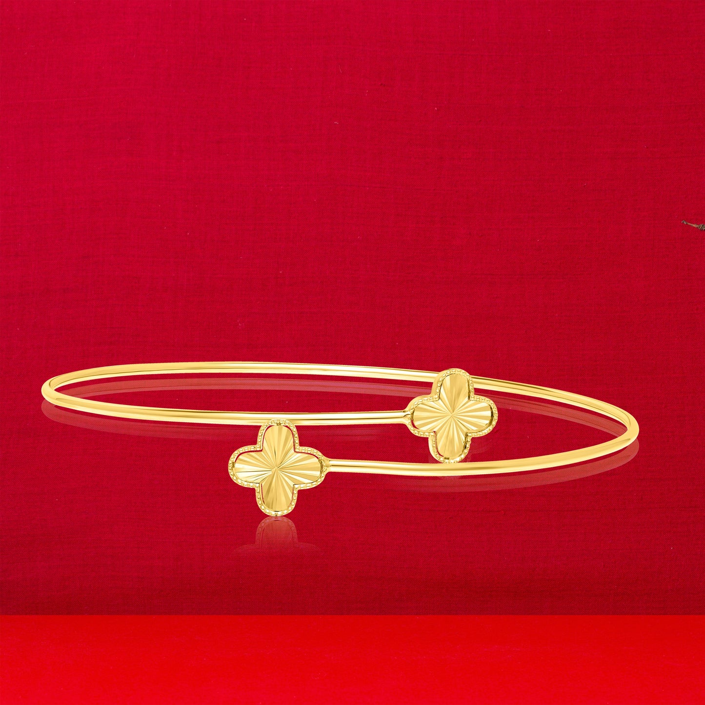18K Pure Gold Adjustable Flower Bangle