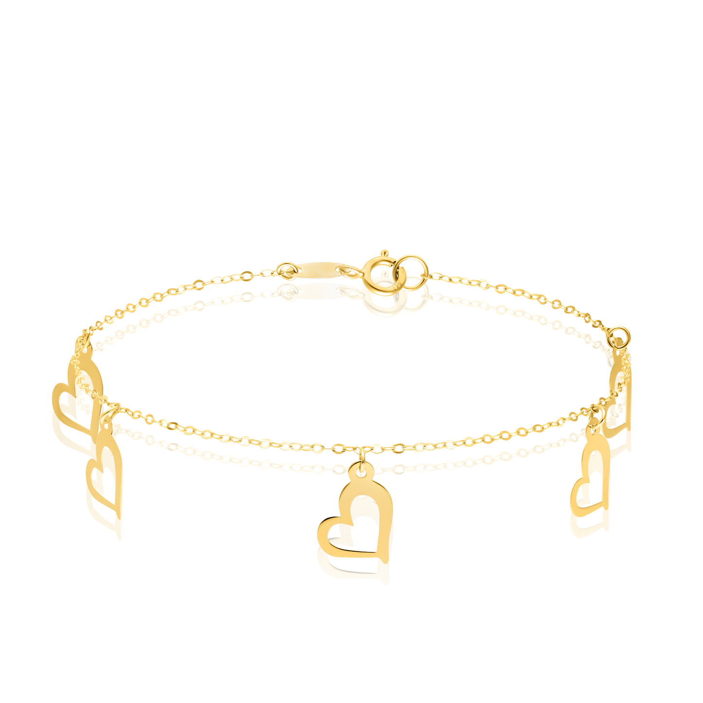 18K Pure Gold Hanging Heart Bracelet